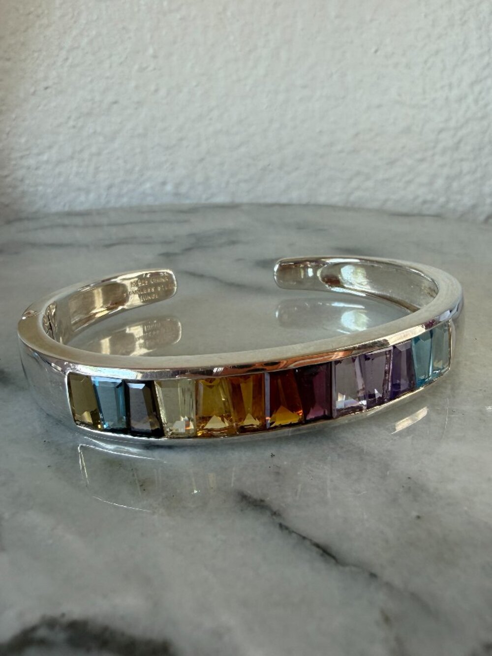 Rainbow Colors Sterling 10.00 ct tw Fancy Baguette Multi-gemstone Cuff Bracelet - Picture 14 of 17